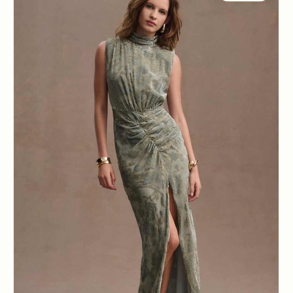 Ronny Kobo Billie High-Neck Ruched Velvet Gown NWT